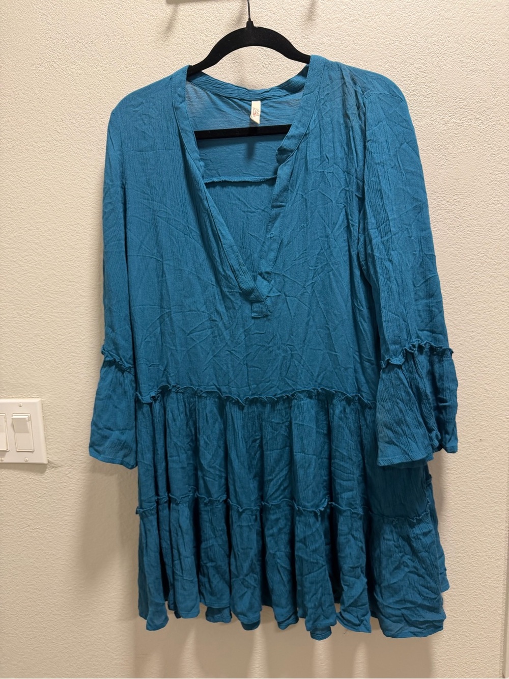 Flowy Teal Tiered V-Neck Mini Dress